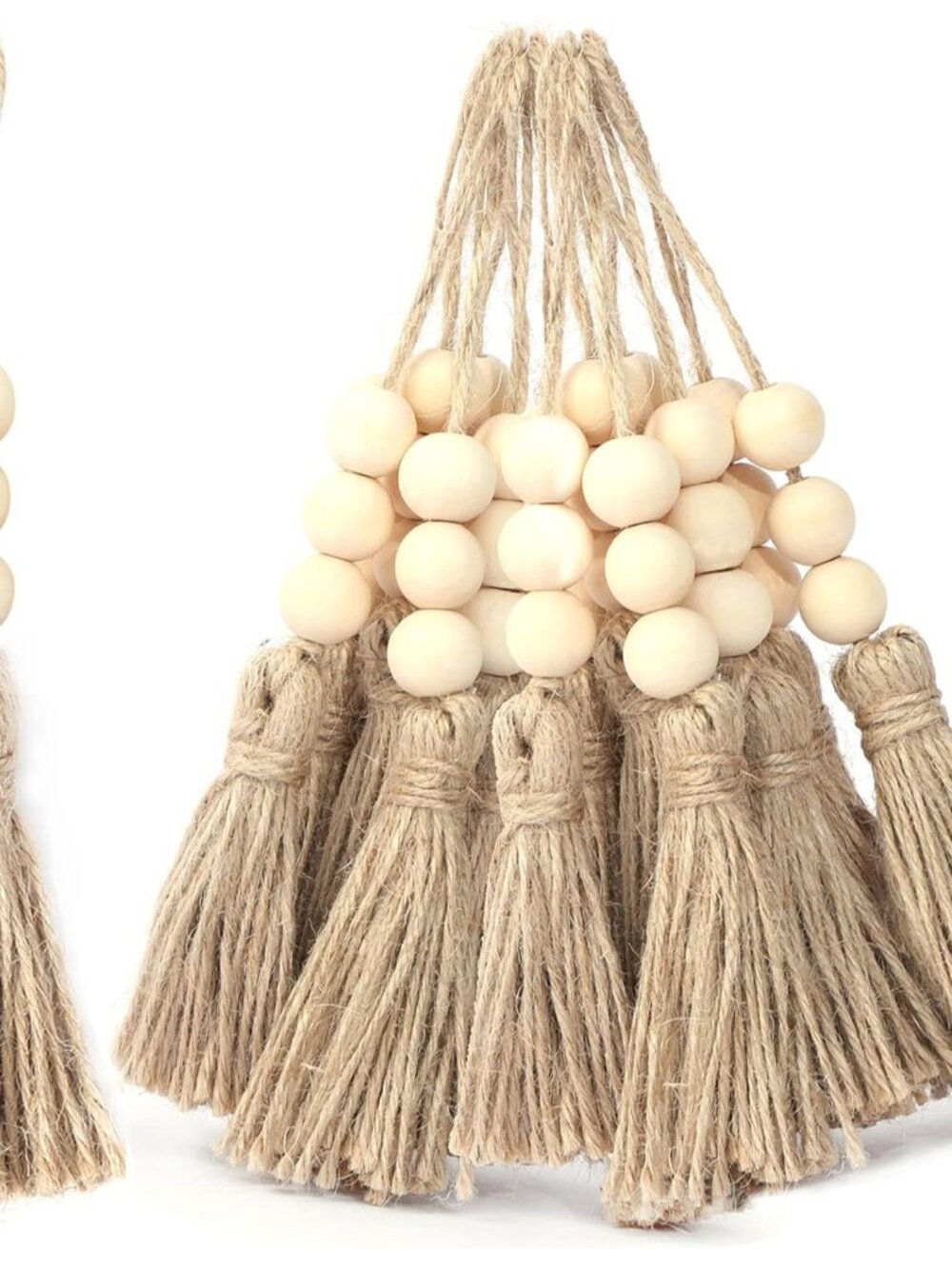 20 Pack Jute Rope Tassel with 3 Wood Beads, Hemp Rope Burlap Tassels for Christm